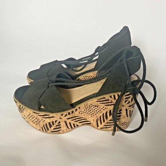 Sbicca Shoes - Sbicca Staycation Sandal Women Size 7 Black Leather Ankle Lace Up Platform Wedge